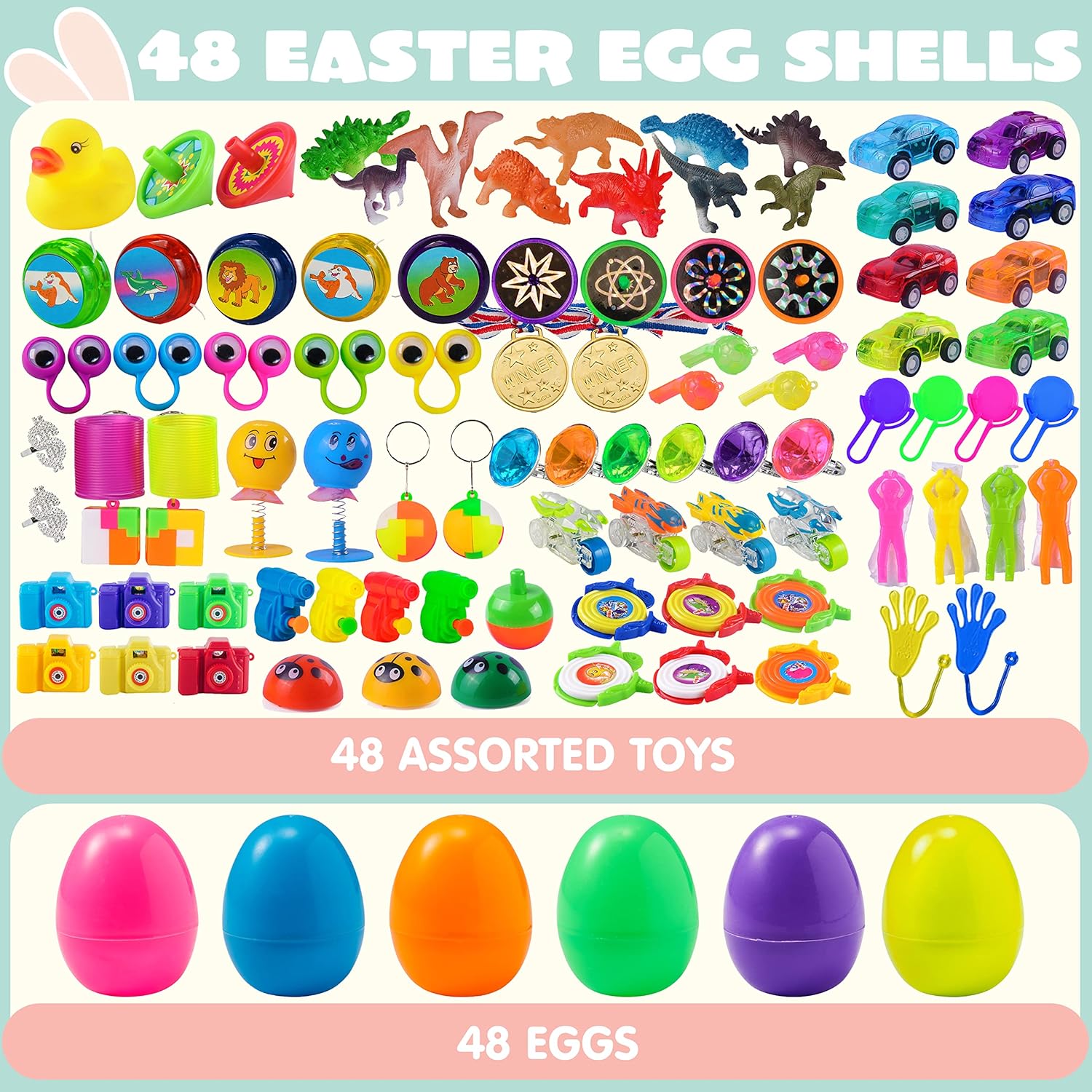 36pcs/48pcs/60pcs/80pcs/100pcs/120pcs/144pcs/160pcs/200pcs Prefilled Easter Eggs Toys and Stickers for Easter Egg Hunt, Filled with Toys Party Favors for Kids Boys Girls Easter Eggs Hunt, Basket Stuffers Fillers, Easter Egg Dye Decoration Kit