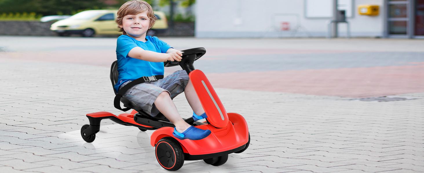 Costzon 6V Electric Ride On Car - Kids Drift Go Kart for 3+, 360-Degree Spin, 2-Position Adjustable Seat (Up-Down/Front-Back), 2.6-3 MPH Max Speed, Horn & Engine Sounds, Outdoor Kids Stuff, Cool Gifts for Toddlers, Kids Outdoor Play, Outdoor Gadgets
