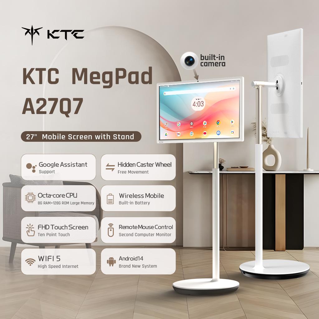 KTC A27Q7 27‘’ Portable Smart Screen, 1080P@60Hz Touch Monitor, Android 14 & Google EDLA Certification, 8GB+128GB, Qualcomm SM6115, with 9500mAh Battery & Wi-Fi 5 Wireless Casting, 4000:1 Contrast, Built-in 8MP Camera and Speakers,summerwins KTC A27Q7 27‘’ Portable Smart Screen, 1080P@60Hz Touch Monitor, Android 14 & Google EDLA Certification, 8GB+128GB, Qualcomm SM6115, with 9500mAh Battery & Wi-Fi 5 Wireless Casting, 4000:1 Contrast, Built-in 8MP Camera and Speakers,summerwins