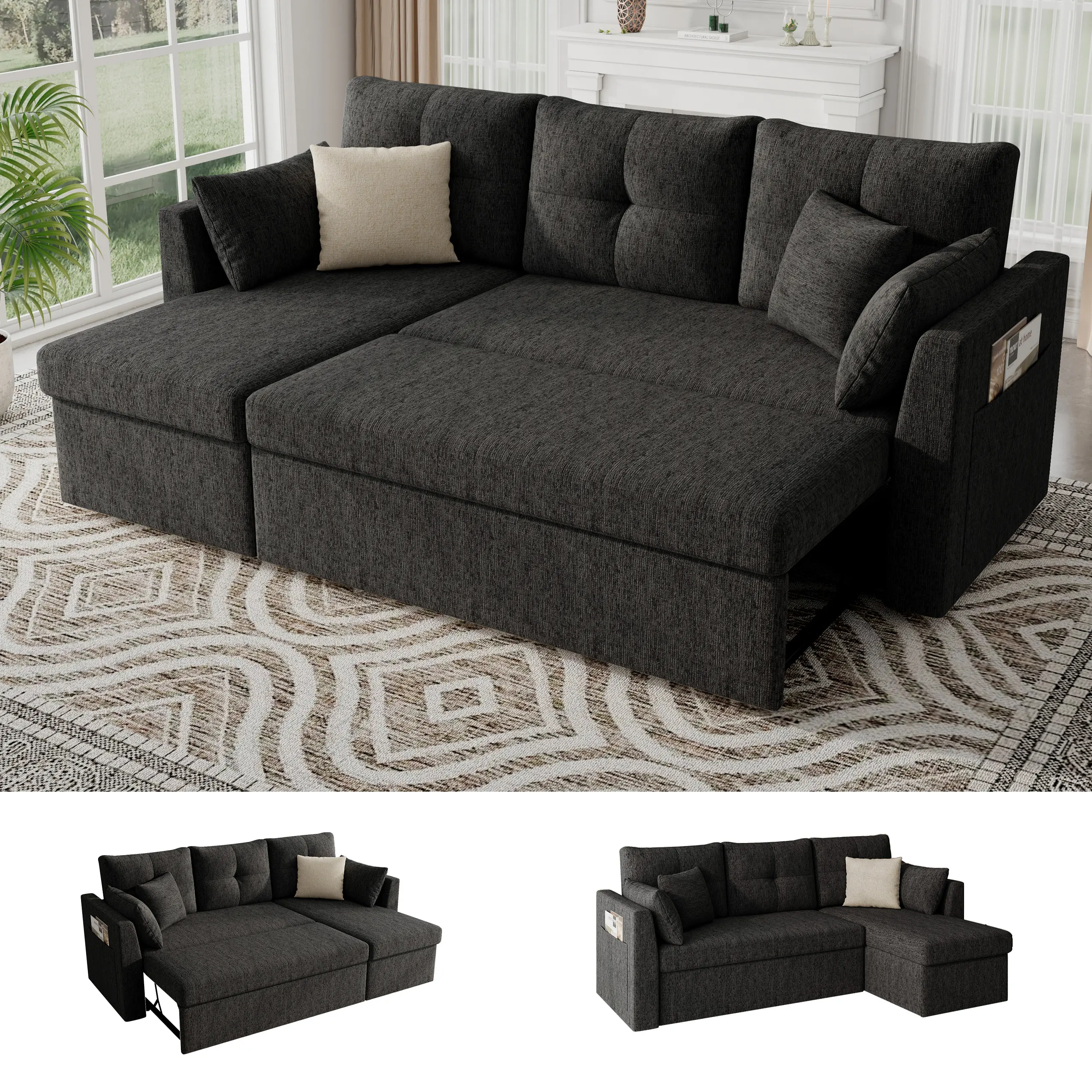 Oversized 110 Inch Sleeper Sofa Bed with Storage