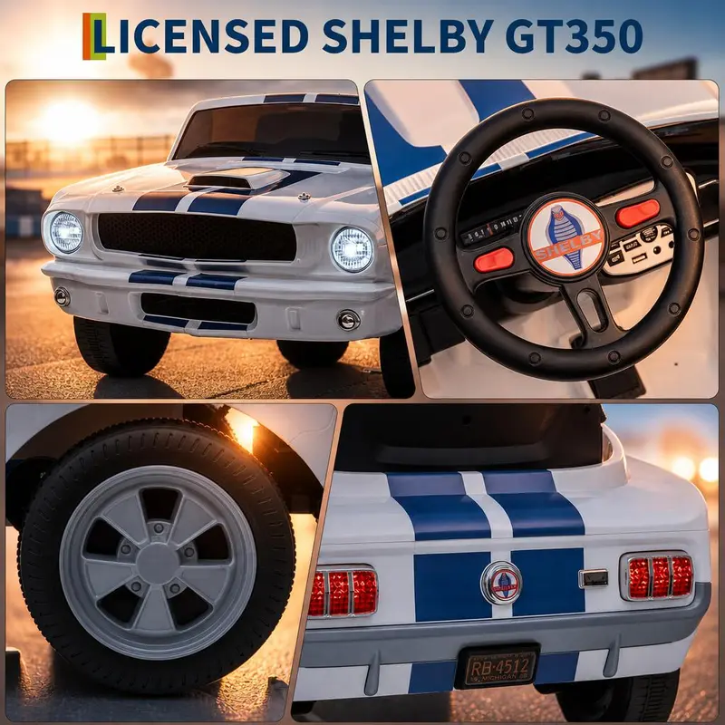 Ford Shelby GT350,24V Electric Car for Kids, Battery Powered Ride On Toy with Remote Control, Safety Belt, 2 Speeds, LED Lights, Kids Electric Vehicle for Christmas Birthday New Year Gifts