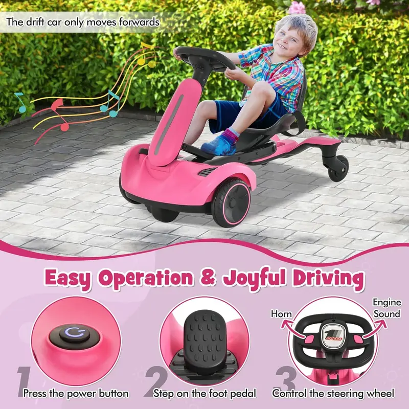 Costzon 6V Electric Ride On Car - Kids Drift Go Kart for 3+, 360-Degree Spin, 2-Position Adjustable Seat (Up-Down/Front-Back), 2.6-3 MPH Max Speed, Horn & Engine Sounds, Outdoor Kids Stuff, Cool Gifts for Toddlers, Kids Outdoor Play, Outdoor Gadgets