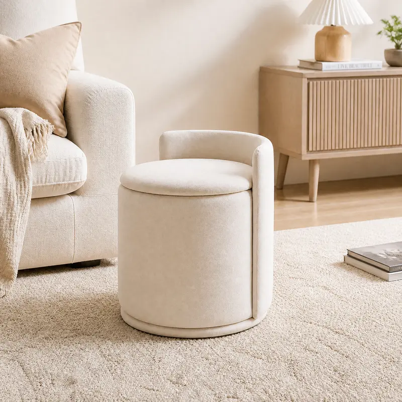 360° Swivel Upholstered Multifunctional Vanity Stool - Cloud-Soft Velvet Ottoman with Storage, Movable Footstool with Storage, Space-Saving Living Room Furniture for Bedroom Vanity Routines