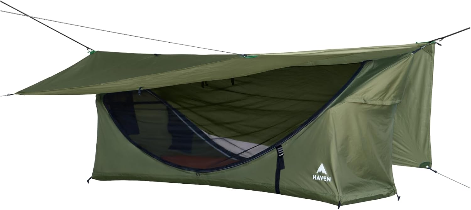 Lay-Flat Camping Hammock Tent with Mosquito Net, Insulated Sleeping Pad & Waterproof Rainfly