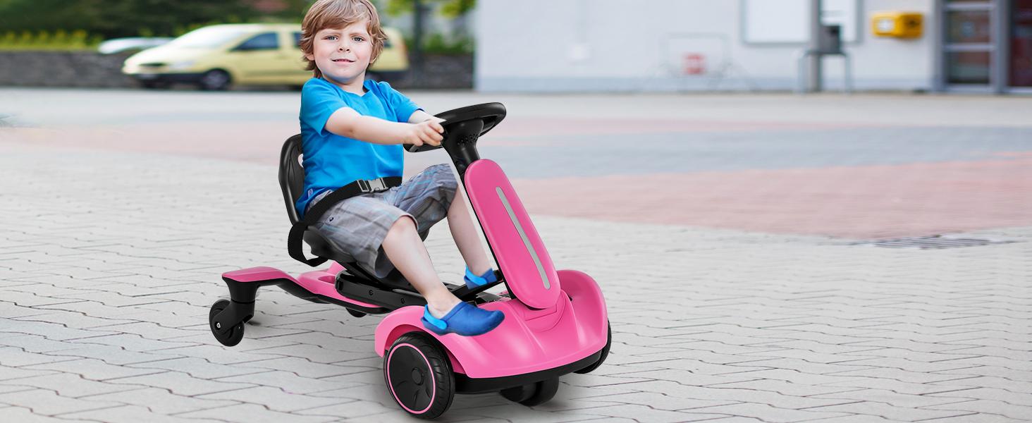 Costzon 6V Electric Ride On Car - Kids Drift Go Kart for 3+, 360-Degree Spin, 2-Position Adjustable Seat (Up-Down/Front-Back), 2.6-3 MPH Max Speed, Horn & Engine Sounds, Outdoor Kids Stuff, Cool Gifts for Toddlers, Kids Outdoor Play, Outdoor Gadgets