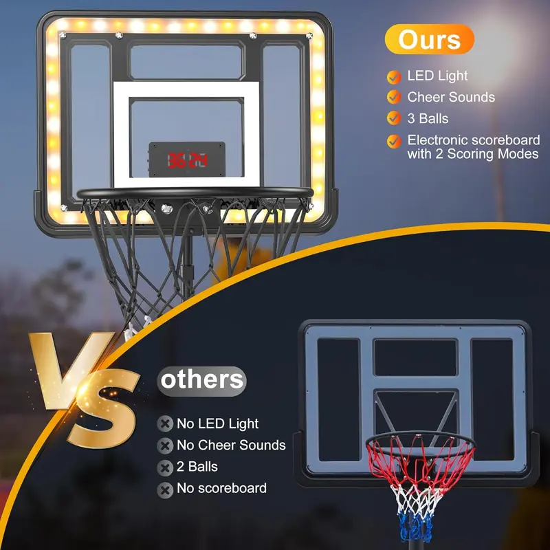 CuLiDing Kids Height-Adjustable Indoor-Outdoor Basketball Stand (3ft-5.8ft) Ball Sports Equipment with Timer, Weatherproof Base, Portable Durable, Teenage Boy Gifts, Outdoor Play Toys