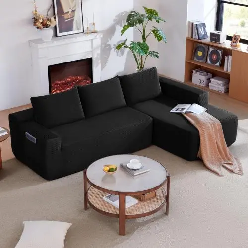 Niccae 132-Inch U-Shaped Memory Foam Sectional Sofa — An oversized modular design offering "cloud-like" comfort; features deep seating and compressed corduroy fabric, combining space-saving capabilities with a convertible sleeper function.