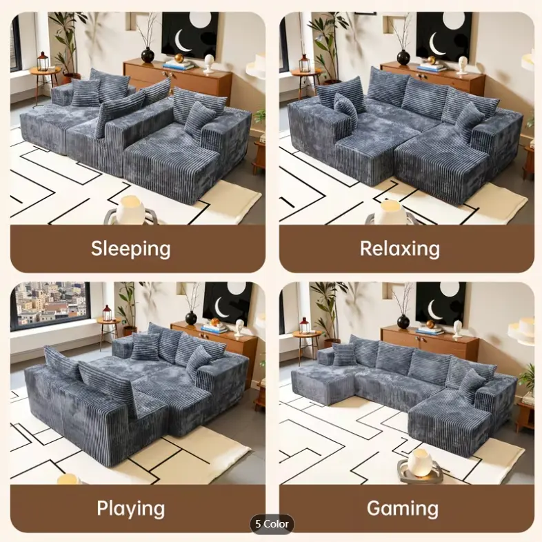 Niccae 132-Inch U-Shaped Memory Foam Sectional Sofa — An oversized modular design offering "cloud-like" comfort; features deep seating and compressed corduroy fabric, combining space-saving capabilities with a convertible sleeper function.
