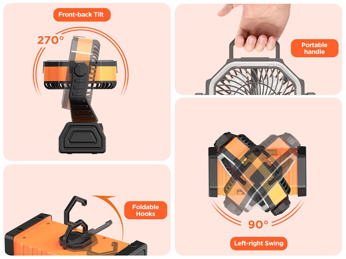 OGERY Rechargeable Camping Fan with LED Light, Portable Multi-functional Fan with 360° Rotating Hook, Oscillating Emergency Camping Fan Cordless Rotatable Battery Powered Lightweight summerwins OGERY Rechargeable Camping Fan with LED Light, Portable Multi-functional Fan with 360° Rotating Hook, Oscillating Emergency Camping Fan Cordless Rotatable Battery Powered Lightweight summerwins