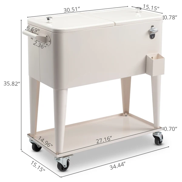 40L Portable Long Rectangle Plastic Cooler Box with Iron Legs 87.5x38.5x91cm Milk White Freezing & Insulating for Cans
