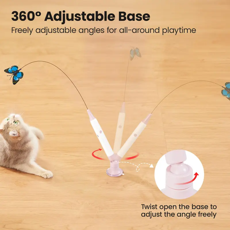 Potaroma Spinning Butterfly Cat Toy Wand – Rechargeable Electric Touch-Activated Interactive Cat Teaser with Suction Cup, Self-Play & Handheld Modes, Durable Automatic Play for Indoor Kittens and Cats #SummerVibes #petlovers