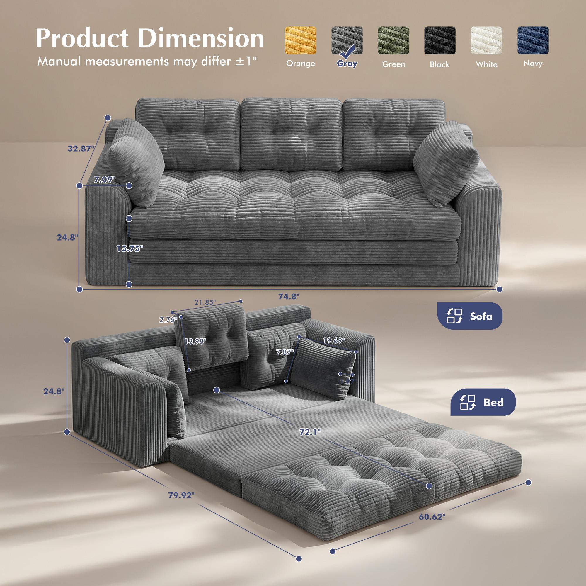 Raybee 2-3 Seater Folding Convertible Sofa Bed, Boneless Pull-Out Sleeper Sofa with Pillows, Tufting Corduroy Upholsted Foldable Floor Couch Comfy Lounge with High Resilience & High Density Foam for Small Space Living Room Bedroom, Black, Gray, White Raybee 2-3 Seater Folding Convertible Sofa Bed, Boneless Pull-Out Sleeper Sofa with Pillows, Tufting Corduroy Upholsted Foldable Floor Couch Comfy Lounge with High Resilience & High Density Foam for Small Space Living Room Bedroom, Black, Gray, White
