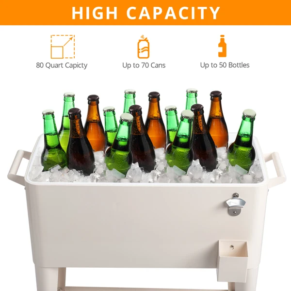 40L Portable Long Rectangle Plastic Cooler Box with Iron Legs 87.5x38.5x91cm Milk White Freezing & Insulating for Cans