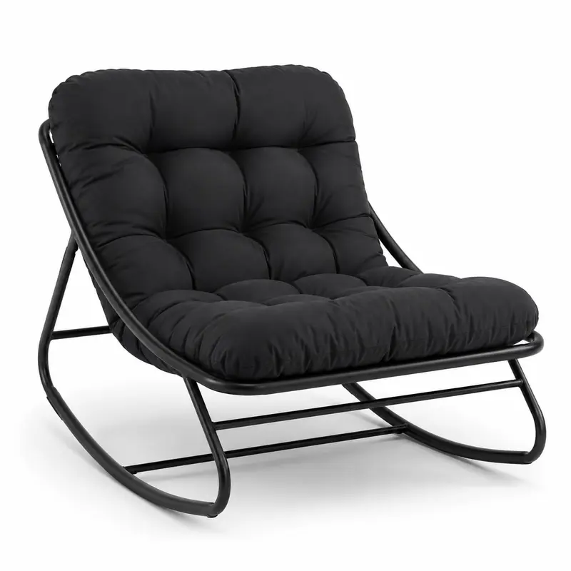 Oversized Papasan Rocking Chair, All Weather Egg Lounge Chair with Thick Quick Rebound Waterproof Oxford Cushion, Heavy Duty Rustproof Powder Coated Metal Frame 350 LBS Capacity, Removable Washable Ergonomic Indoor Outdoor Glider Seat