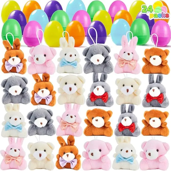 36pcs/48pcs/60pcs/80pcs/100pcs/120pcs/144pcs/160pcs/200pcs Prefilled Easter Eggs Toys and Stickers for Easter Egg Hunt, Filled with Toys Party Favors for Kids Boys Girls Easter Eggs Hunt, Basket Stuffers Fillers, Easter Egg Dye Decoration Kit
