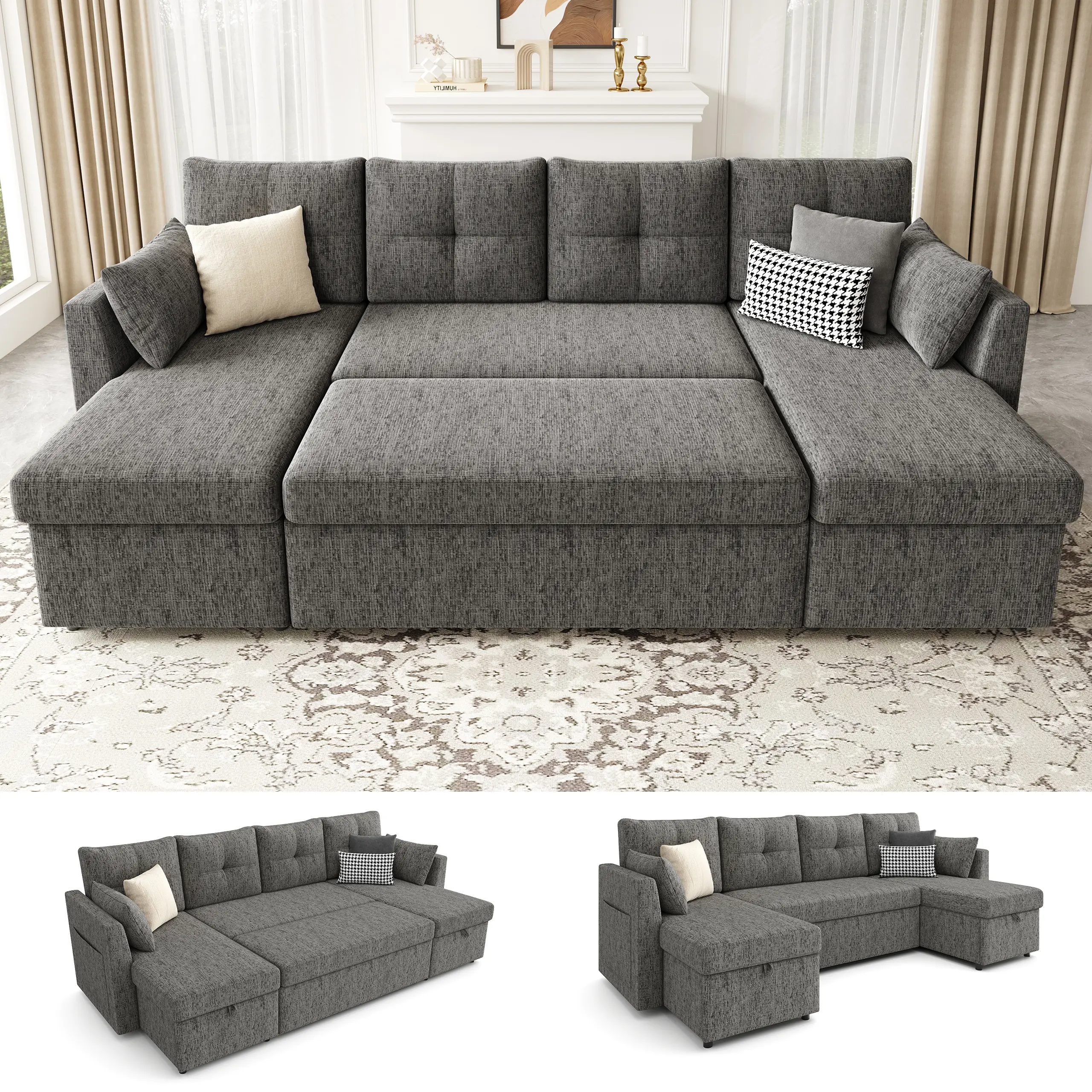 Oversized 110 Inch Sleeper Sofa Bed with Storage