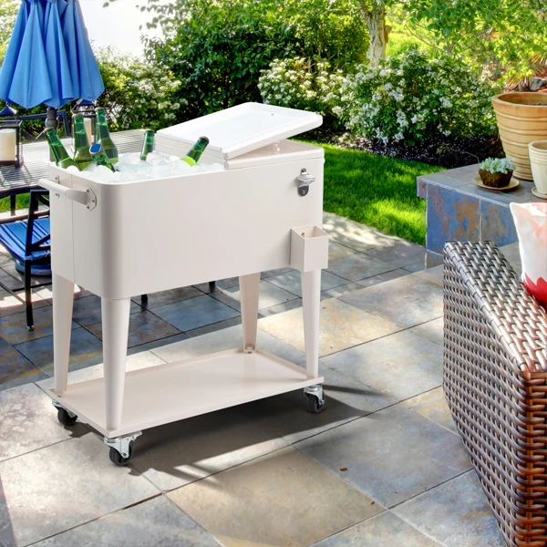 40L Portable Long Rectangle Plastic Cooler Box with Iron Legs 87.5x38.5x91cm Milk White Freezing & Insulating for Cans