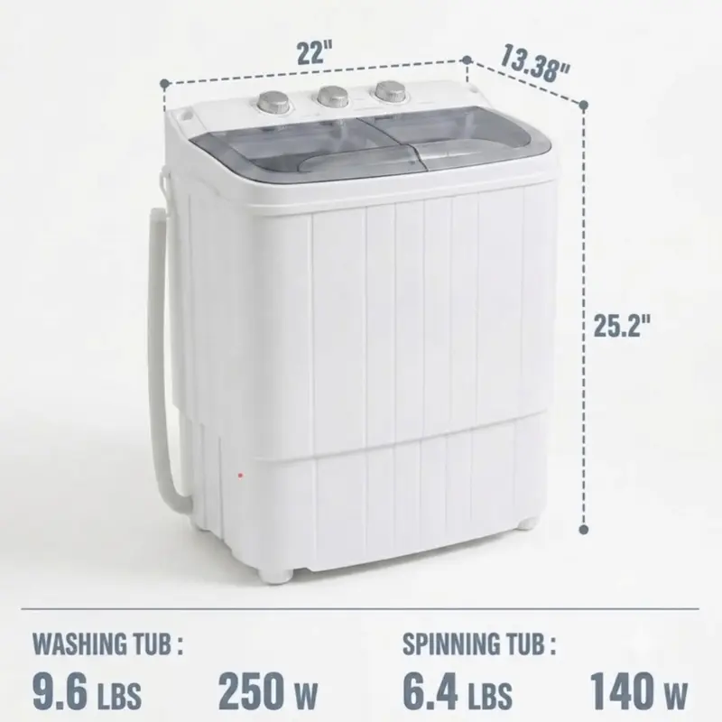 INTERGREAT Portable Washing Machine with Longer Hose, 16lbs Twin Tub Laundry Washer Machine with 9.6Lbs Washer and 5.4Lbs Spinner dryer, Semi-automatic Washer Combo for Dorms, Apartments, Blue#Summervibes