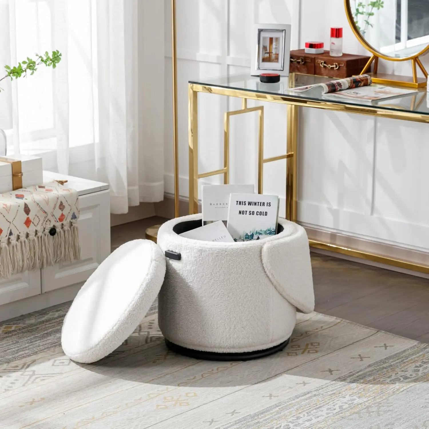 CHAIRUS 3-in-1 Sherpa Swivel Storage Stool