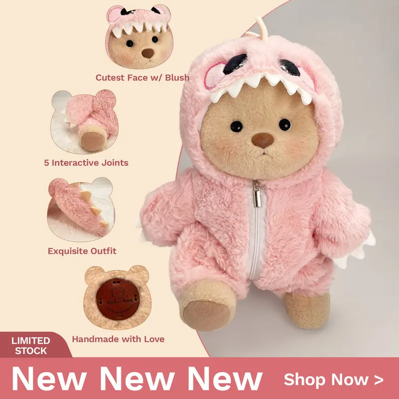 Dress Up Teddy Bear | Getahug 12 Inches Stuffed Animal for Collectible Toy Gift, Summervibes,Interchangeable Outfits Mink Hat,Blue shark,Pink Dino,Fluffy Elephant & Love Heart Sweater,Moderate Size Plushies Toy