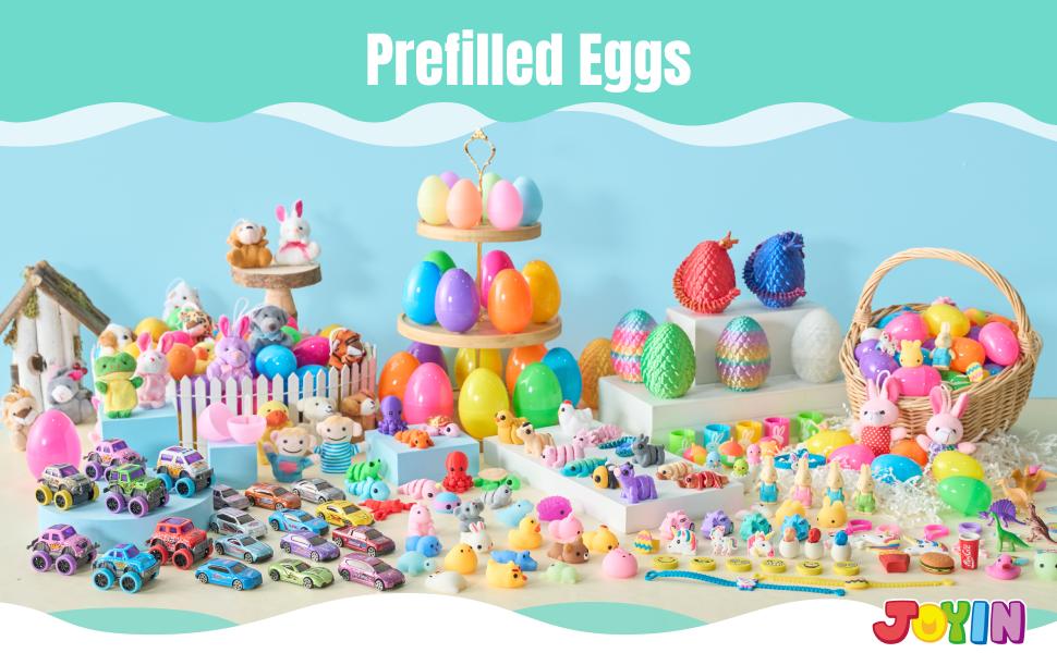 36pcs/48pcs/60pcs/80pcs/100pcs/120pcs/144pcs/160pcs/200pcs Prefilled Easter Eggs Toys and Stickers for Easter Egg Hunt, Filled with Toys Party Favors for Kids Boys Girls Easter Eggs Hunt, Basket Stuffers Fillers, Easter Egg Dye Decoration Kit