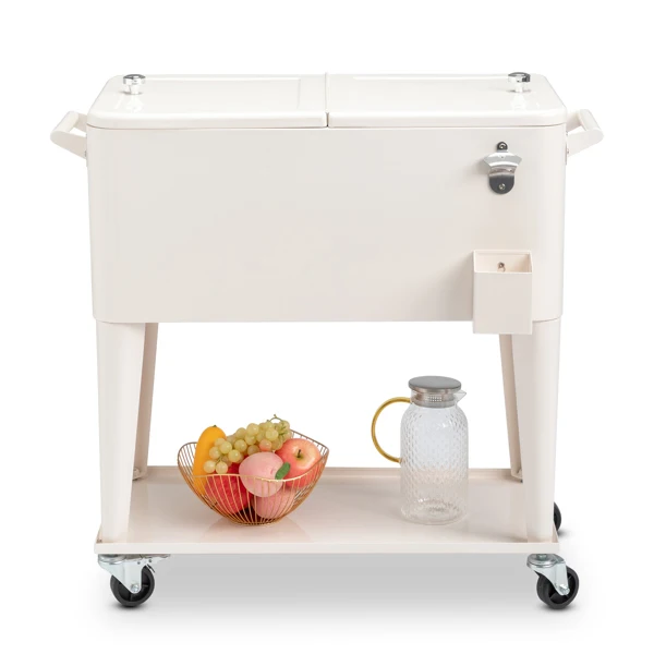 40L Portable Long Rectangle Plastic Cooler Box with Iron Legs 87.5x38.5x91cm Milk White Freezing & Insulating for Cans
