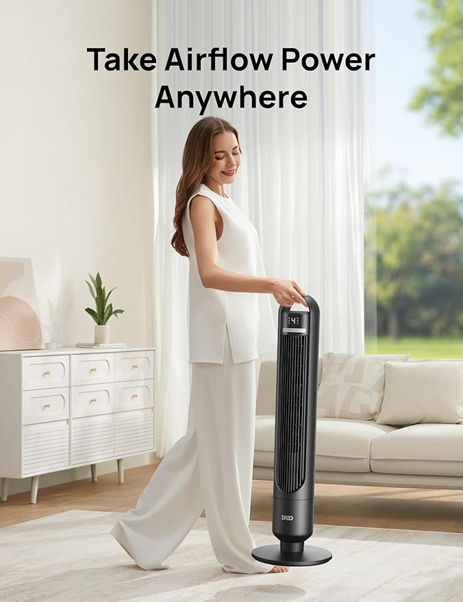 Smart Tower Fan for Bedroom – Quiet Oscillating Standing Fan with Remote & App Control