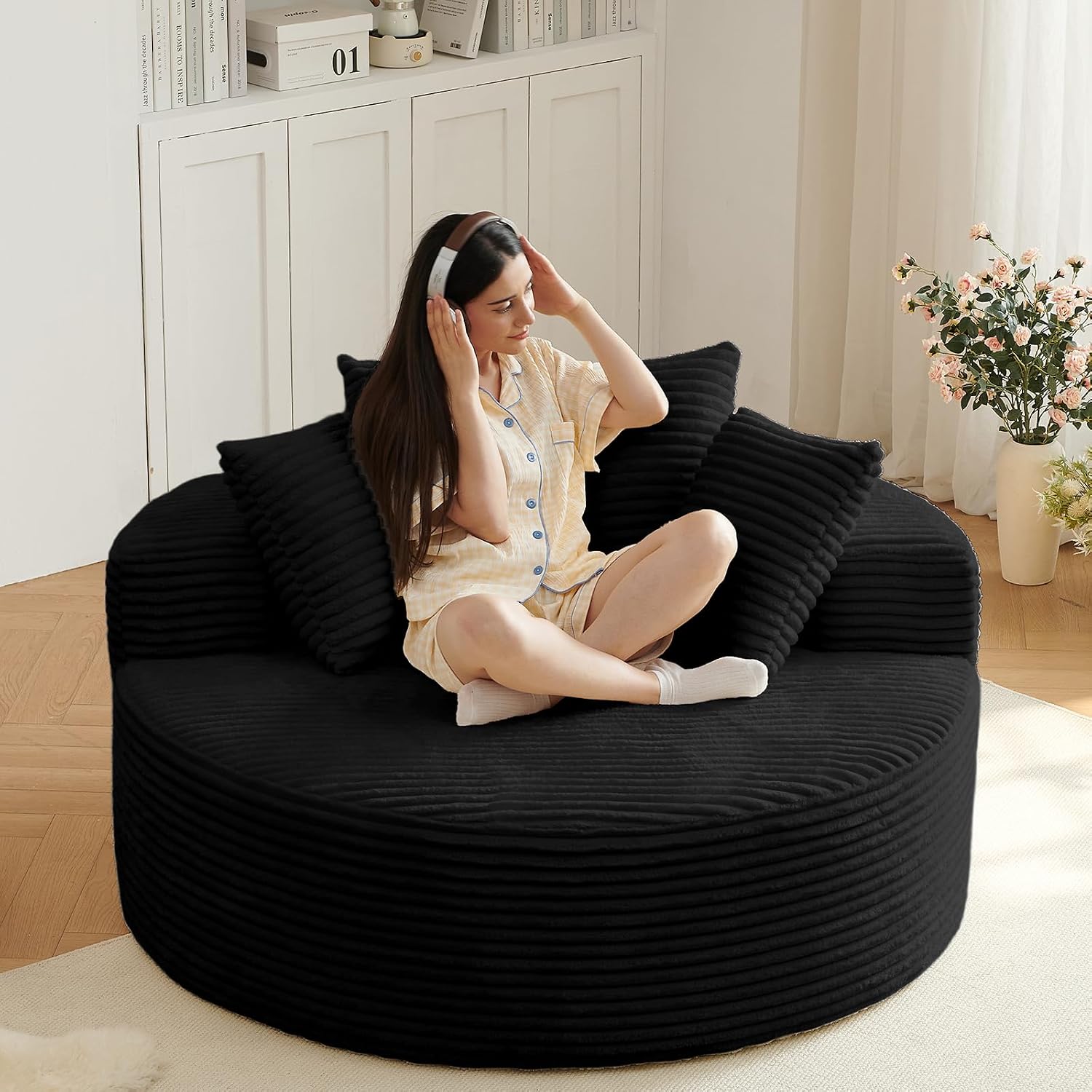75" Oversized Cloud Lounge Chair with Ottoman, Premium Corduroy Accent Chair, Deep Seat Upholstered Sofa, Cozy Boneless Lounge Chair for Living Room & Bedroom, No Assembly Required