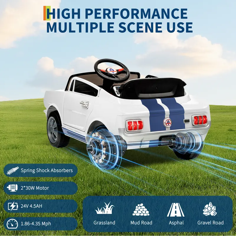 Ford Shelby GT350,24V Electric Car for Kids, Battery Powered Ride On Toy with Remote Control, Safety Belt, 2 Speeds, LED Lights, Kids Electric Vehicle for Christmas Birthday New Year Gifts