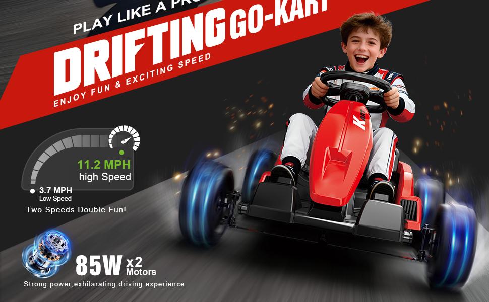 【Akeleo】24V Electric Go Kart, Drift Vehicle, Outdoor Toy Car, One-button Start, Rrear-wheel Drive, Supercar Frame, Two-point Seat Belt, MP3 Music. Crazy Go Kart for Kids (3-8 Years Old) summerwins