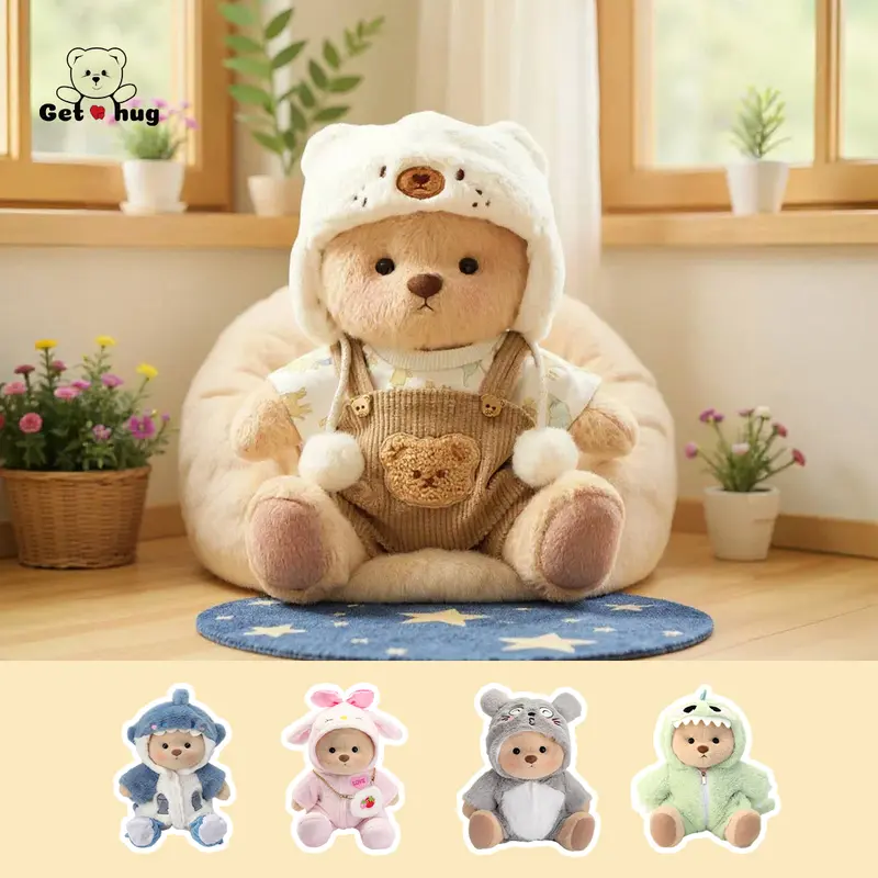 Dress Up Teddy Bear | Getahug 12 Inches Stuffed Animal for Collectible Toy Gift, Summervibes,Interchangeable Outfits Mink Hat,Blue shark,Pink Dino,Fluffy Elephant & Love Heart Sweater,Moderate Size Plushies Toy