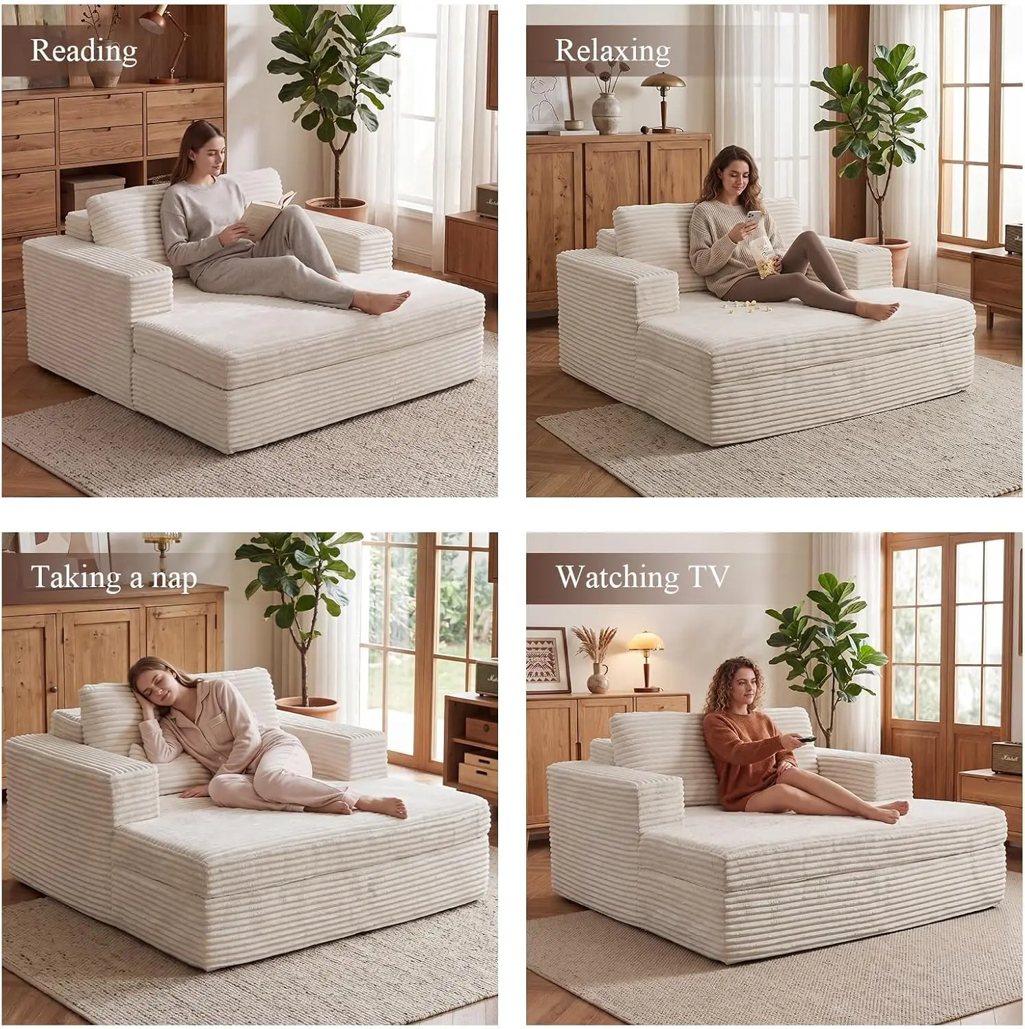 EBELLO Luxurious Corduroy Chaise Lounge Sofa Bed with Pillows