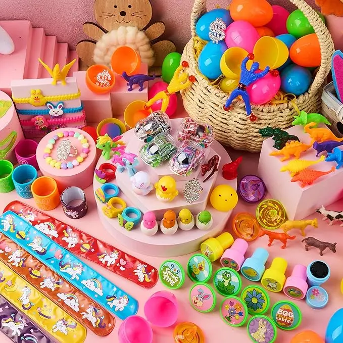 36pcs/48pcs/60pcs/80pcs/100pcs/120pcs/144pcs/160pcs/200pcs Prefilled Easter Eggs Toys and Stickers for Easter Egg Hunt, Filled with Toys Party Favors for Kids Boys Girls Easter Eggs Hunt, Basket Stuffers Fillers, Easter Egg Dye Decoration Kit
