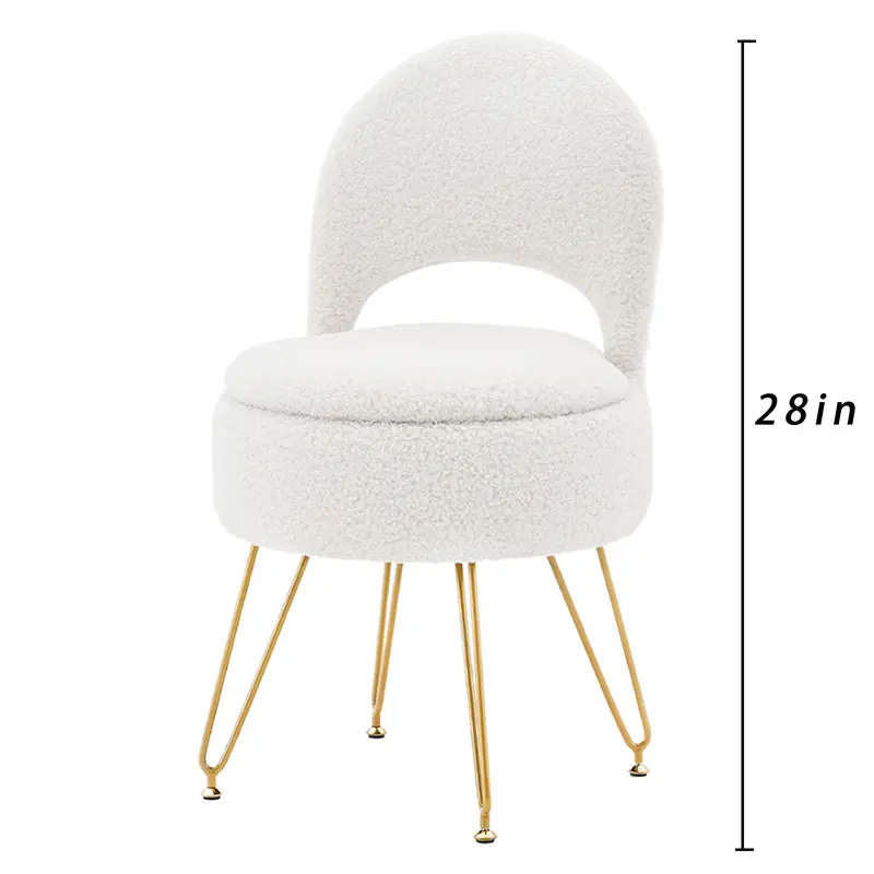 Small Teddy Velvet Vanity Chair - Multifunctional Storage Ottoman Stool with Folding Back, Reading Chair, Upholstered Design, 4 Metal Anti-Slip Legs for Bedroom, Living Room