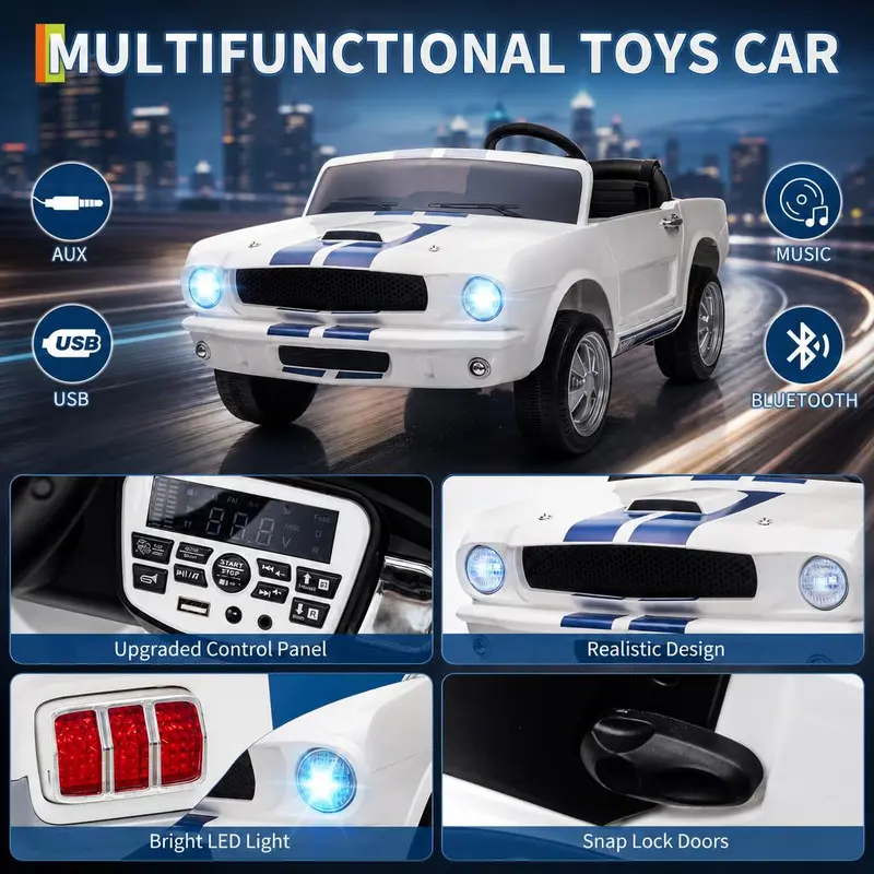 Ford Shelby GT350,24V Electric Car for Kids, Battery Powered Ride On Toy with Remote Control, Safety Belt, 2 Speeds, LED Lights, Kids Electric Vehicle for Christmas Birthday New Year Gifts