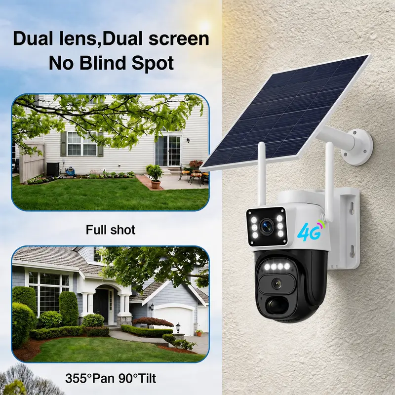 Hawkray 4G LTE Solar Security Camera Outdoor, No WiFi Required, 2K 360° View Wireless CCTV Camera, Colour Night Vision, PIR Motion Detection, Two-Way Audio, Built-in SIM Card
