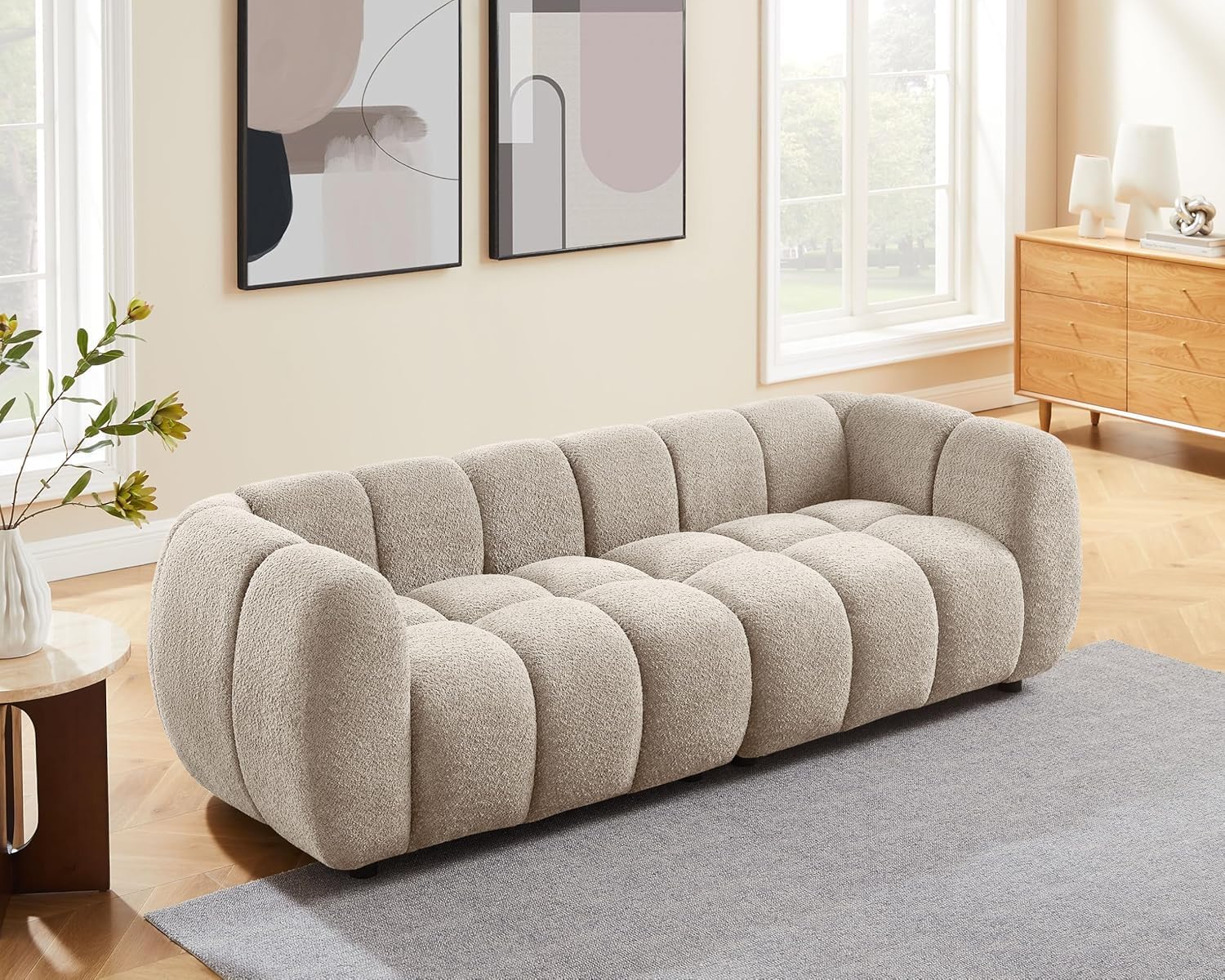 88" Oversized Boucle Sofa, Upholstered Tufted Cloud Couch, Camel