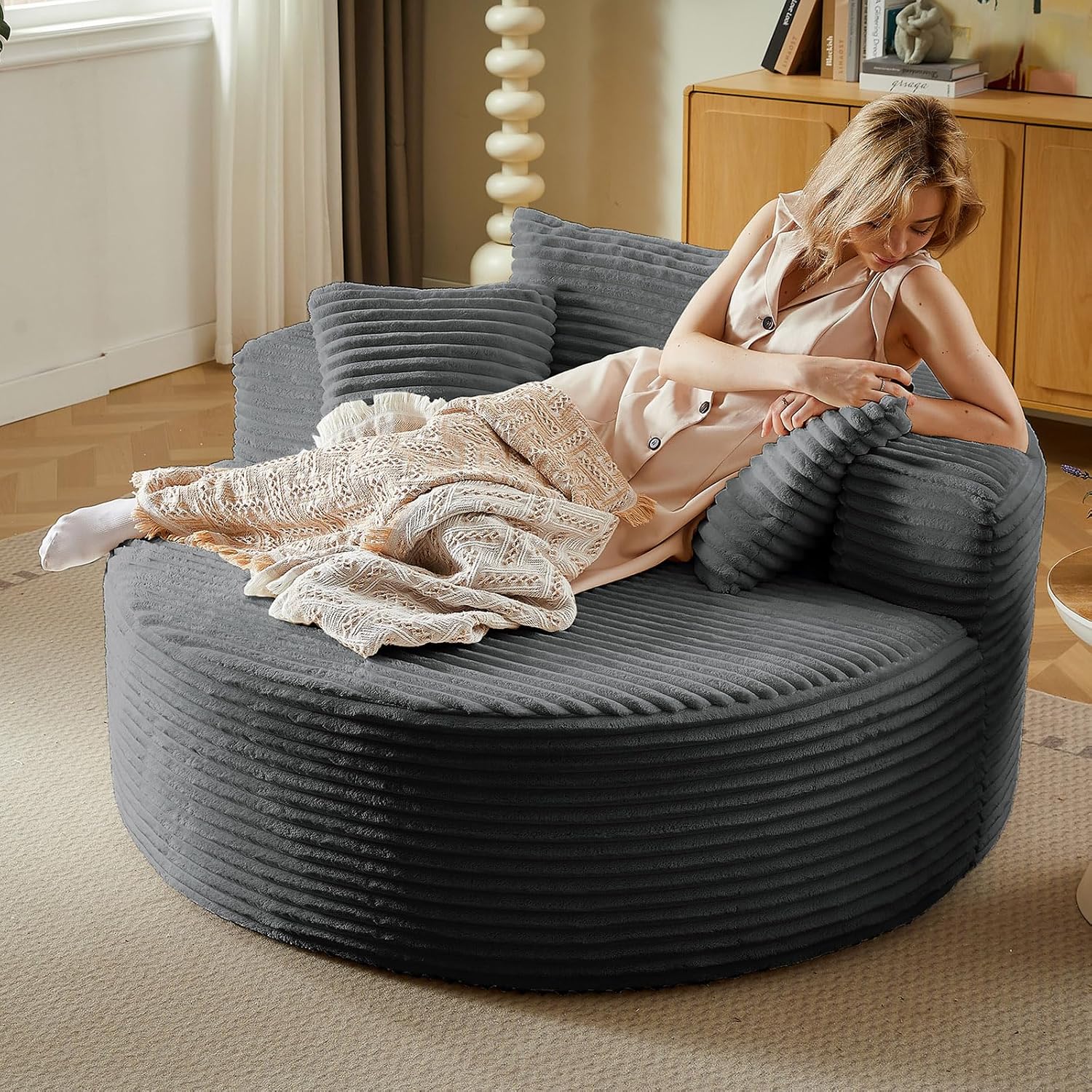 75" Oversized Cloud Lounge Chair with Ottoman, Premium Corduroy Accent Chair, Deep Seat Upholstered Sofa, Cozy Boneless Lounge Chair for Living Room & Bedroom, No Assembly Required