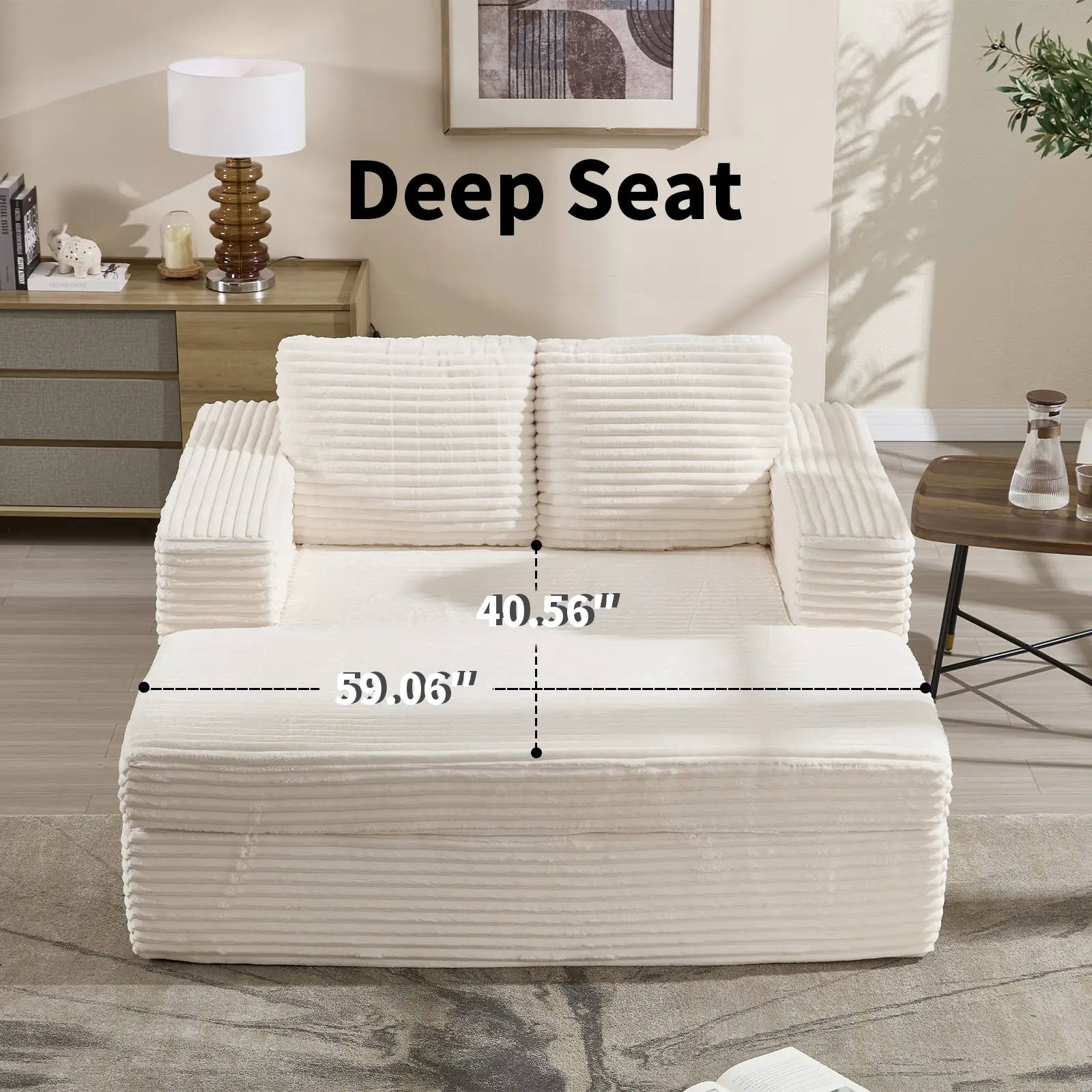 EBELLO Luxurious Corduroy Chaise Lounge Sofa Bed with Pillows