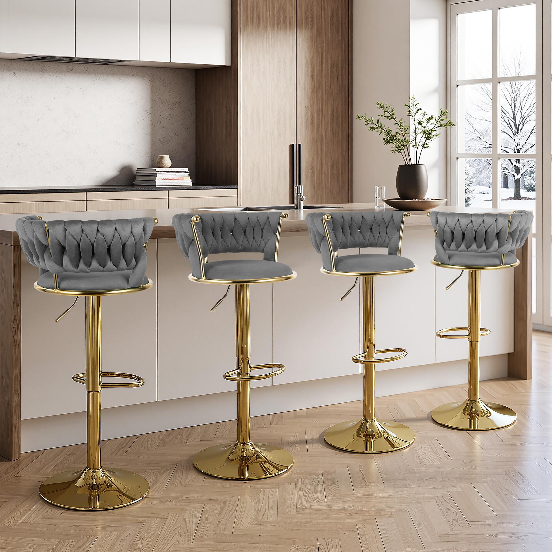 Velvet Bar Stools, Counter Height Bar Stools with Low Back, Gold Swivel Bar Stool for Kitchen Island, 360&deg; Swivel Bar Chairs for Kitchen Island,Bar Pub