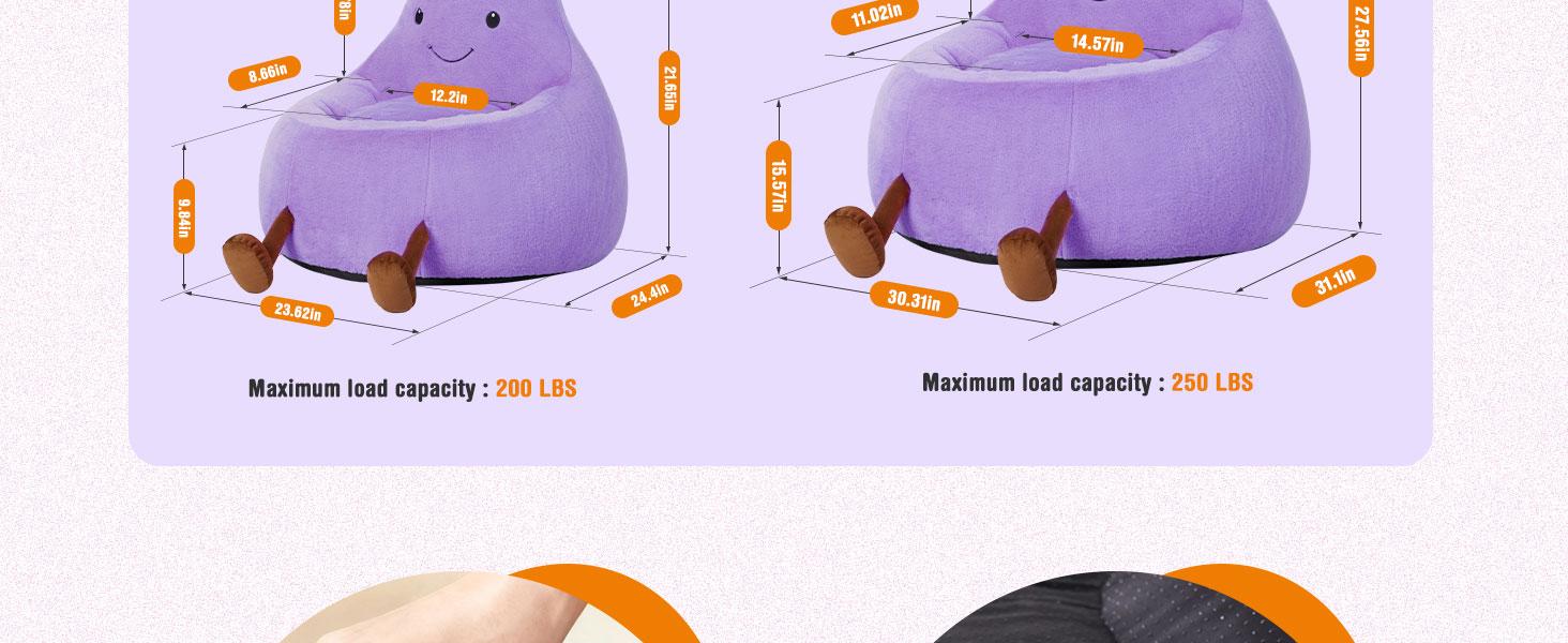 High Rebound Memory Foam Bean Bag Chair - 24-31 Inch Modern Outdoor Sofa, Lazy Floor Sofa, Beige Purple Eggplant Padded Living Room Furniture, Living Room Decor, Relaxing Gifts for Kids, Apartment Stuff, Bedroom Items