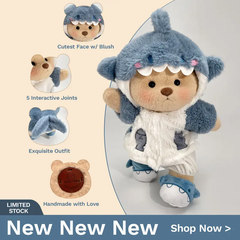 Dress Up Teddy Bear | Getahug 12 Inches Stuffed Animal for Collectible Toy Gift, Summervibes,Interchangeable Outfits Mink Hat,Blue shark,Pink Dino,Fluffy Elephant & Love Heart Sweater,Moderate Size Plushies Toy