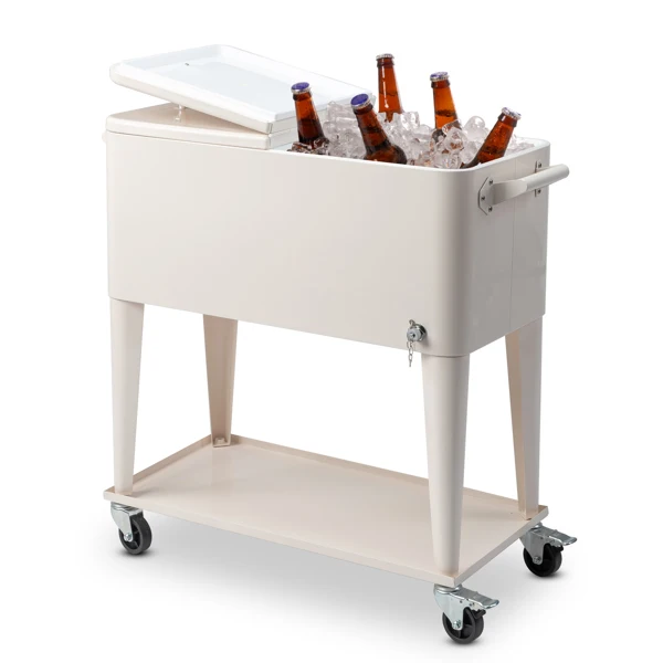 40L Portable Long Rectangle Plastic Cooler Box with Iron Legs 87.5x38.5x91cm Milk White Freezing & Insulating for Cans