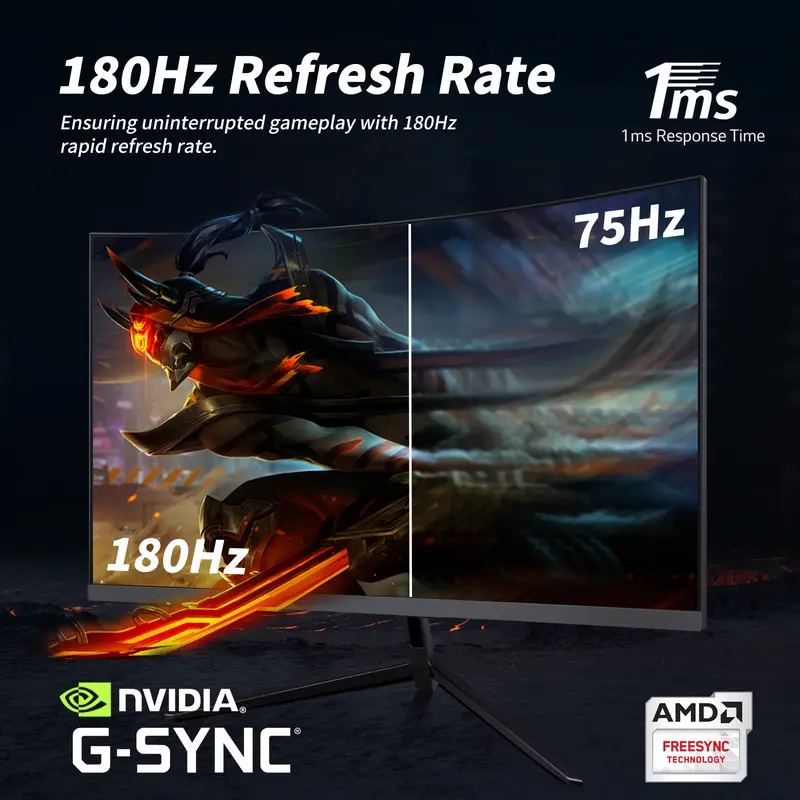 New 24" Curved Gaming Monitor, FHD 1080P, 180Hz Refresh Rate, 1ms Response, AMD FreeSync, Ultra-Slim Design, HDMI/DP, VESA Mountable 