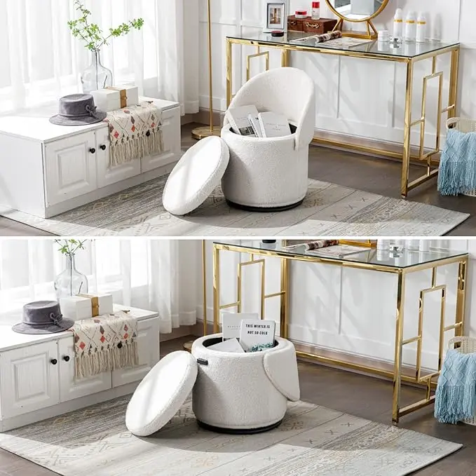 CHAIRUS 3-in-1 Sherpa Swivel Storage Stool