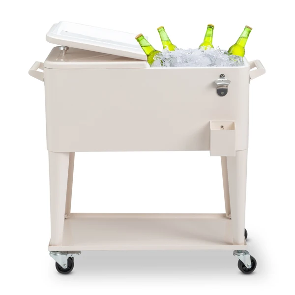 40L Portable Long Rectangle Plastic Cooler Box with Iron Legs 87.5x38.5x91cm Milk White Freezing & Insulating for Cans