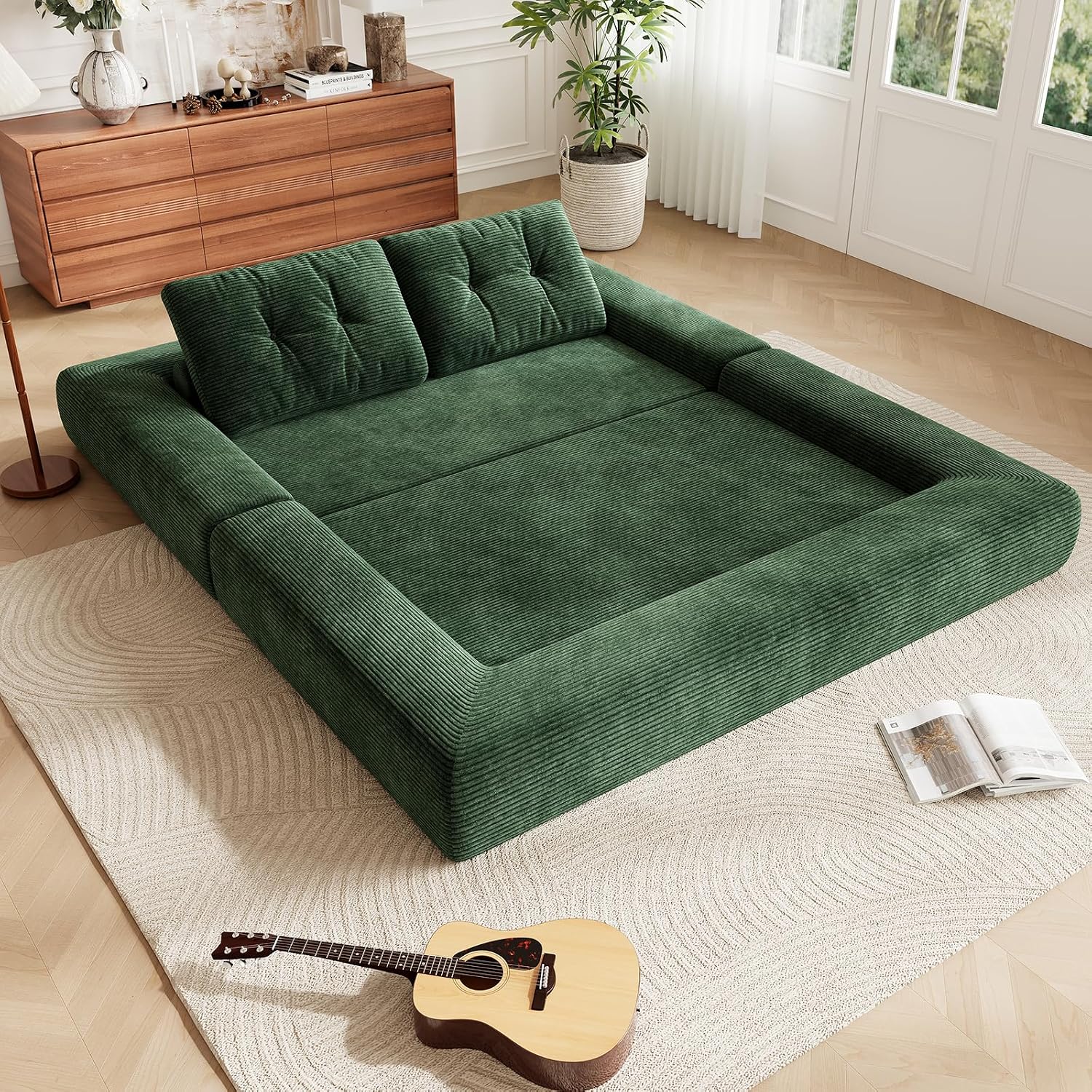 3-in-1 Convertible Sleeper Sofa Bed, Corduroy Folding Couch with Pillows, No Assembly Boneless Sofa