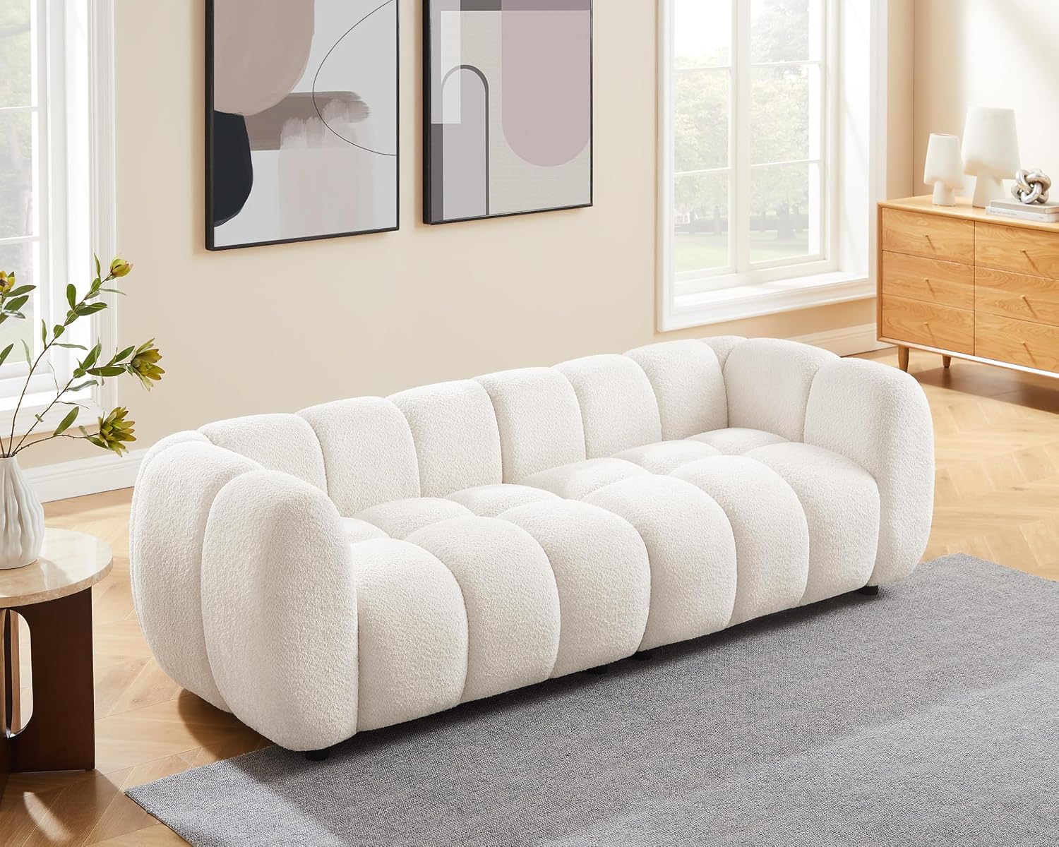 88" Oversized Boucle Sofa, Upholstered Tufted Cloud Couch, Camel