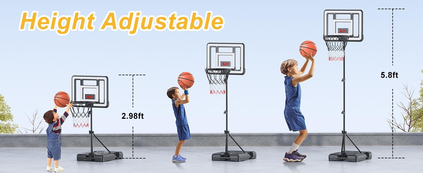 CuLiDing Kids Height-Adjustable Indoor-Outdoor Basketball Stand (3ft-5.8ft) Ball Sports Equipment with Timer, Weatherproof Base, Portable Durable, Teenage Boy Gifts, Outdoor Play Toys