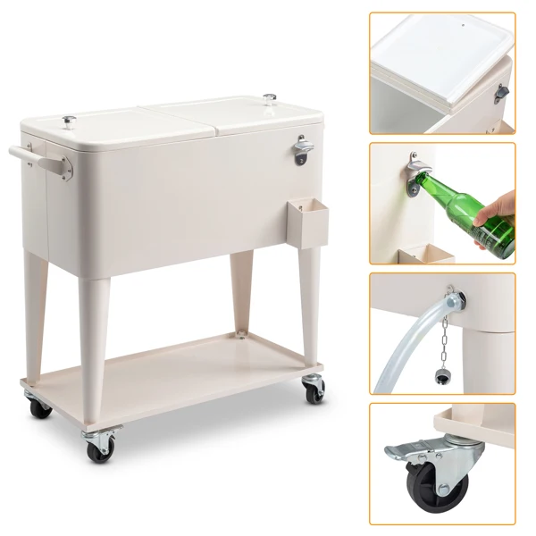 40L Portable Long Rectangle Plastic Cooler Box with Iron Legs 87.5x38.5x91cm Milk White Freezing & Insulating for Cans